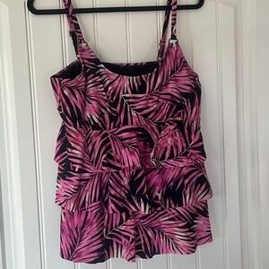 Island Escape Pink Tropical Print Swim Top